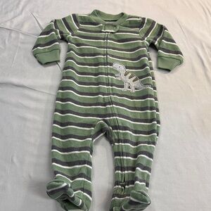 Child of Mine - Green Striped Dinosaur Baby Onesie sleeper